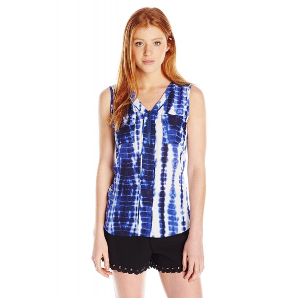 Junior's Zipper Top With Knit Front and Tie Dye Back - Royal - C612D024PI9