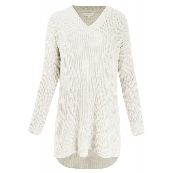 Sleeve V Neck Hi Lo Knitted Sweater