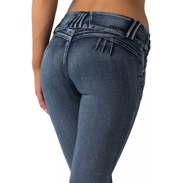 Women Junior Mid Waist Butt Lifting Blue Skinny Denim Jeans - Acid ...