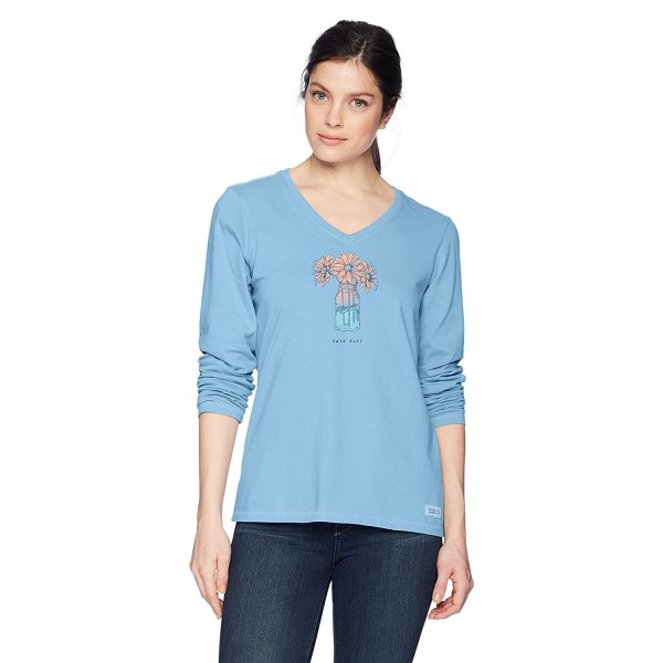 Womens Crusher Vee longsleeve Half Full Daisy Jar - Powder Blue ...