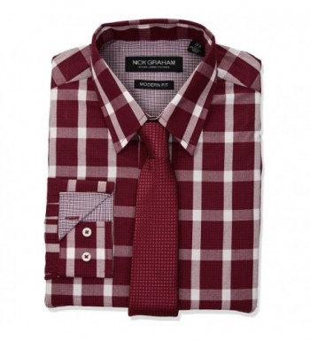 Men's Graph Bufallo Dress Shirt With Tie Set - Red - CE185CK5GY2