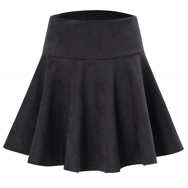 Women's Faux Suede Flared Skirt With Elastic Waist - Black - CM1873KH0RQ