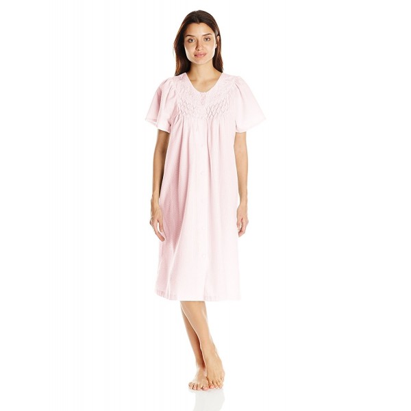 Women's Seersucker Short Snap Robe- Pink - CI120ORXZAB