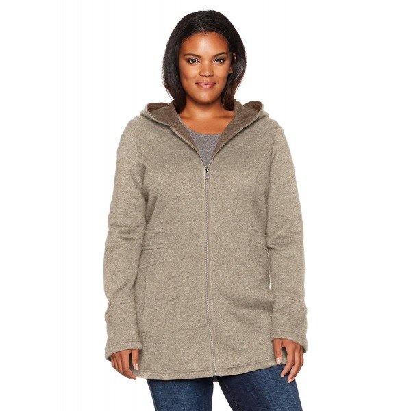 Women's Plus Size Zip Front Hooded Jacket with Two Tone Fleece - Taupe ...