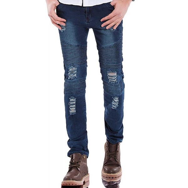 Men's Runway Skinny Ripped Distressed Slim Biker Jeans - 02 Grey ...