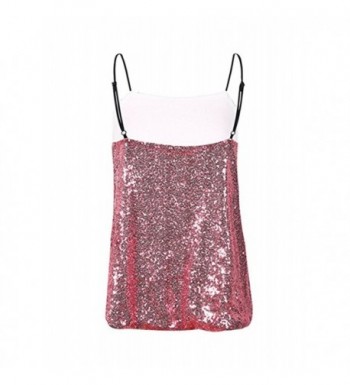 Women Glitter Sequin Cami Crop Tops Vest Club Wear - Pink - CW182HL0Z79