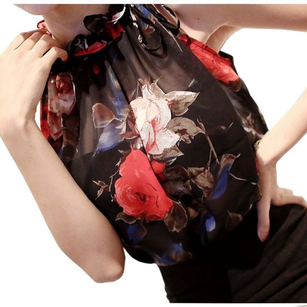 Strapless Hanging Sleeveless Floral Chiffon