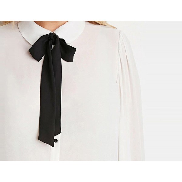 Women's Peter Pan Collar Bow Tie Blouse Shirts Plus Size - White ...