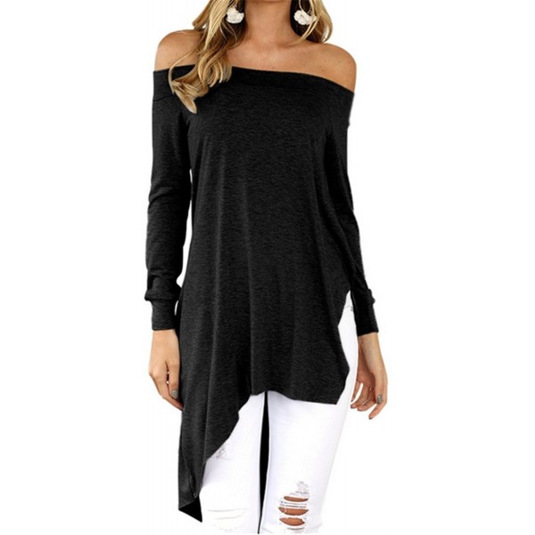 Womens Off Shoulder Long Sleeve Irregular Hankerchief Hem Tunic Top ...