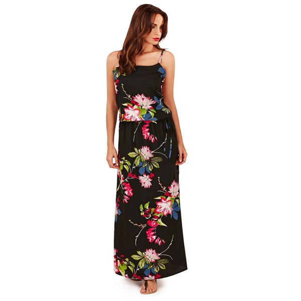 Ladies Evening Summer Vacation Maxi Dress - black flower - C612CLTJD5H