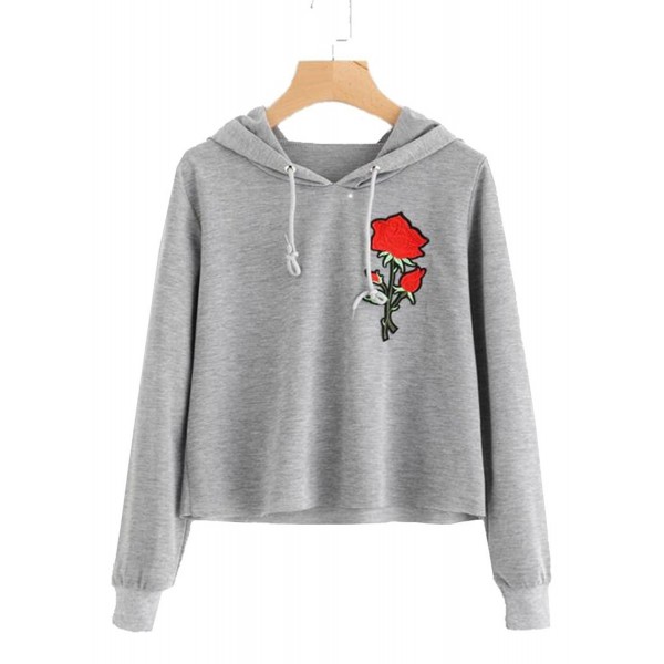 Womens Floral Embroidered Pullover Hoodies