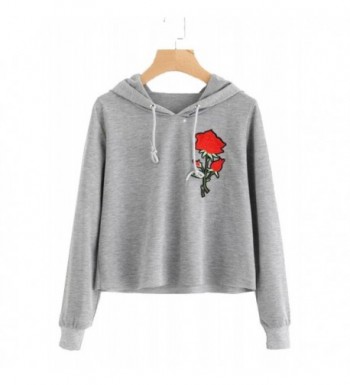Womens Floral Embroidered Pullover Hoodies