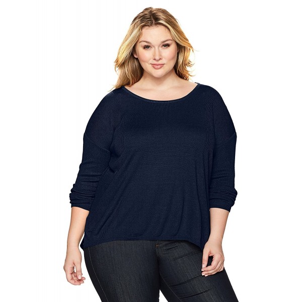 Women's Plus Size High Low Novelty Rib Pullover - Navy - CP183K6WZX7