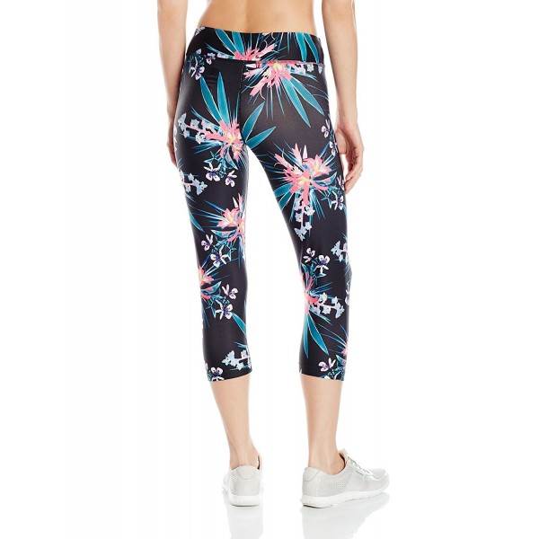 Women's Tropical Floral Athletic Capri with Black Ground - Multi ...