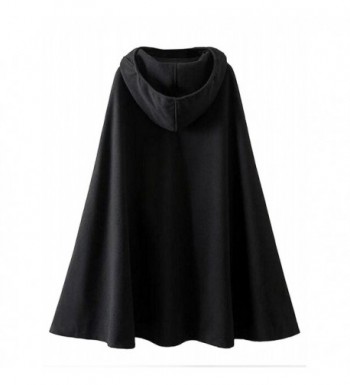 Women's Classic Hooded Cape Warm Split Front Cloak Coat - Black ...