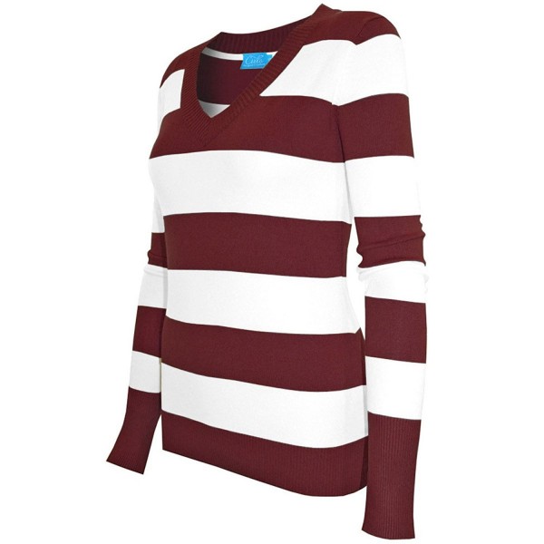 Striped Stretch Pullover Sweater Burgundy