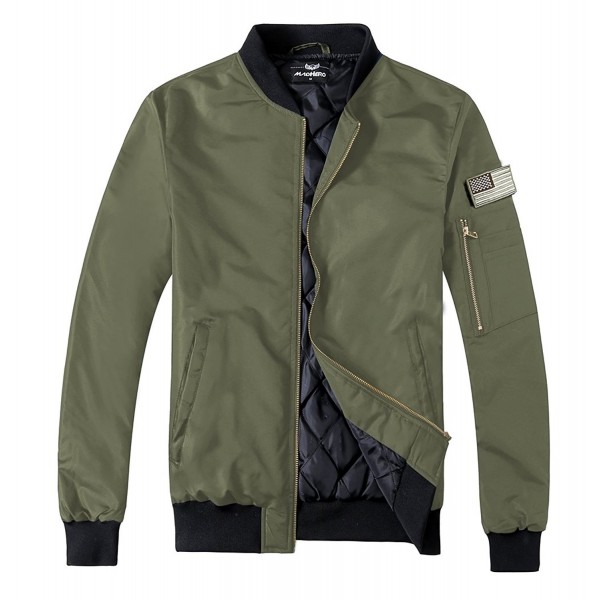 Men's Padded Flight Jacket Lightweight Quilted Coat With Patches - Army ...