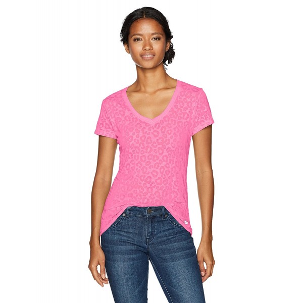 Women's Juniors Burnout V Neck Shirt - Neon Pink - C611KTNCK8P