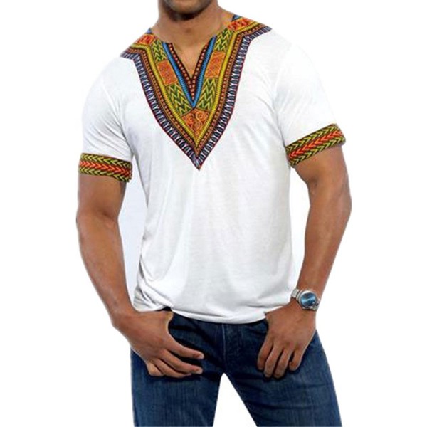 Makkrom Mens African Tribal Dashiki Floral Short Sleeve Graphic T Shirt Blouse Tops