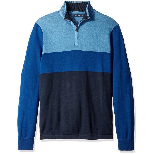 Men's Color-Block Quarter-Zip Sweater - Navy - CI12K7KAKQR