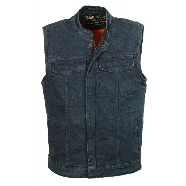 Men's Concealed Snap Denim Club Vest w/Hidden Zipper - C0186WYTWS7