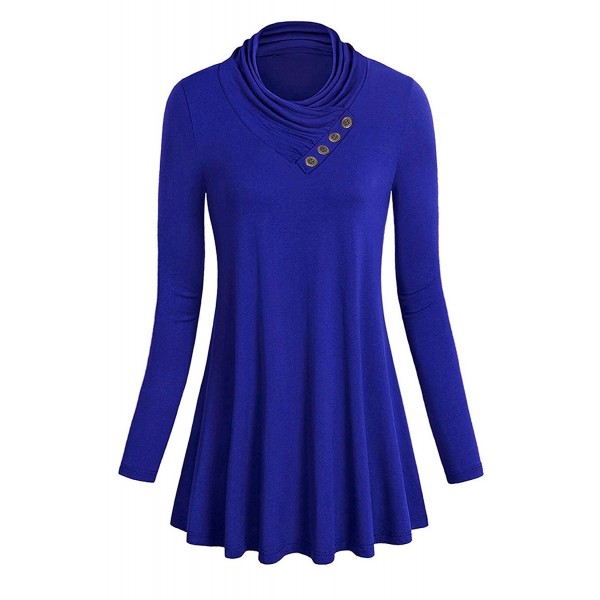Women's Long Sleeve Cowl Neck Casual Tunic Tops Blouse - Blue - CJ1802GY4I9