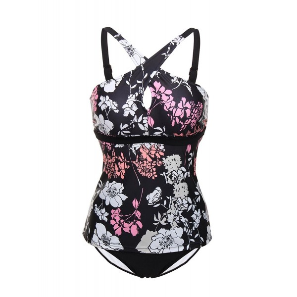 Women's Floral Criss Cross Tankini Top Bikini Swimwear With Briefs ...