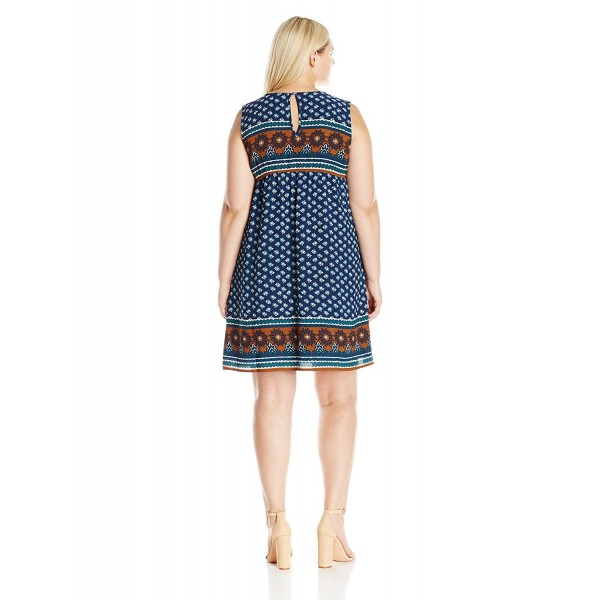 Women's Plus Allover Border Printed Sleeveless Dress - Deep Blue/Multi ...
