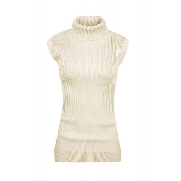 Women's Sleeveless Ribbed High Neck Turtleneck Stretchable Knit Sweater ...