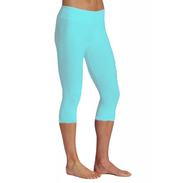 Cotton Yoga Capri Pants Women's Tummy Control Workout Leggings Non  See-Through Fabric - Skyblue - CZ11ZAQONWV