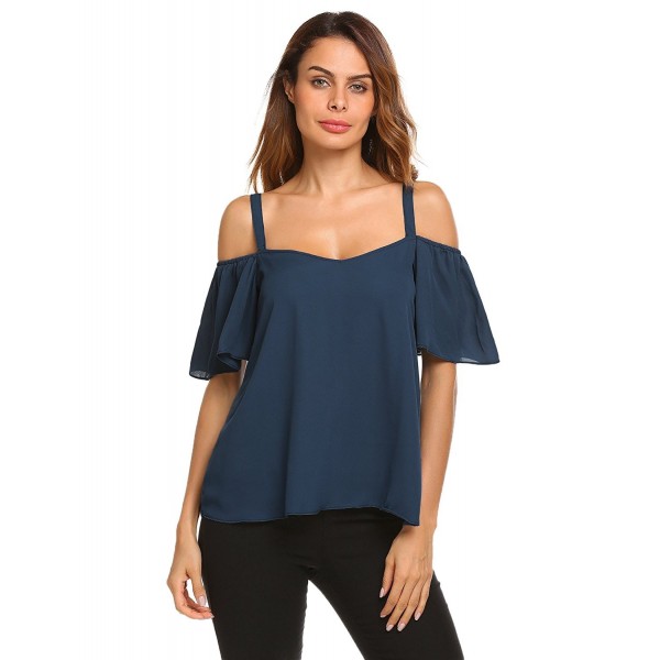 Womens Shoulder Flounce Sleeve - Purplish Blue Navy - CW184SHW2EQ