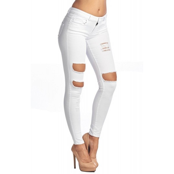 Women's Butt Lift Super Stretchy Distressed Skinny Jeans - White ...