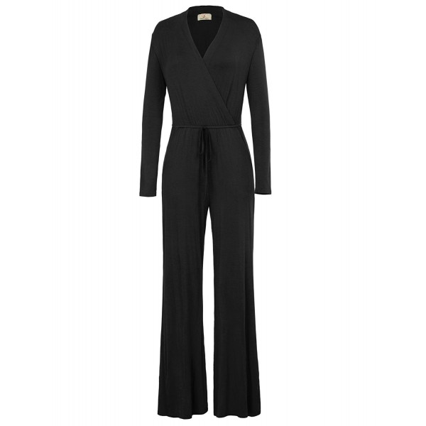 V Neck Waisted Jumpsuits Rompers Black