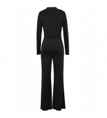 Sexy Deep V Neck Long Sleeve Wide Leg Cocktail Knit Jumpsuit - Black ...