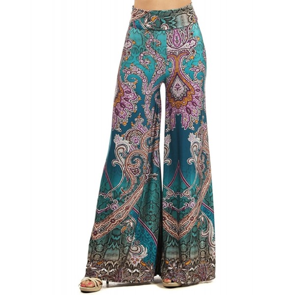 Women's Palazzo Pants High Waisted Foldover - Reptile Paisley Blue ...