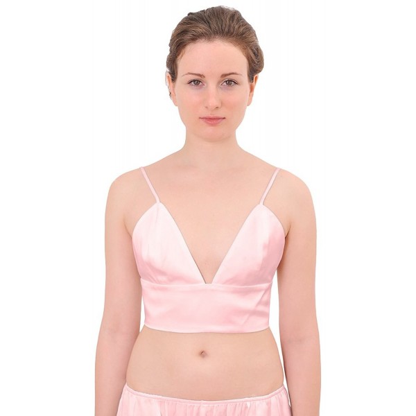 Womens Pure Silk Triangle Bralette Bralet Bras Crop Top - Pink