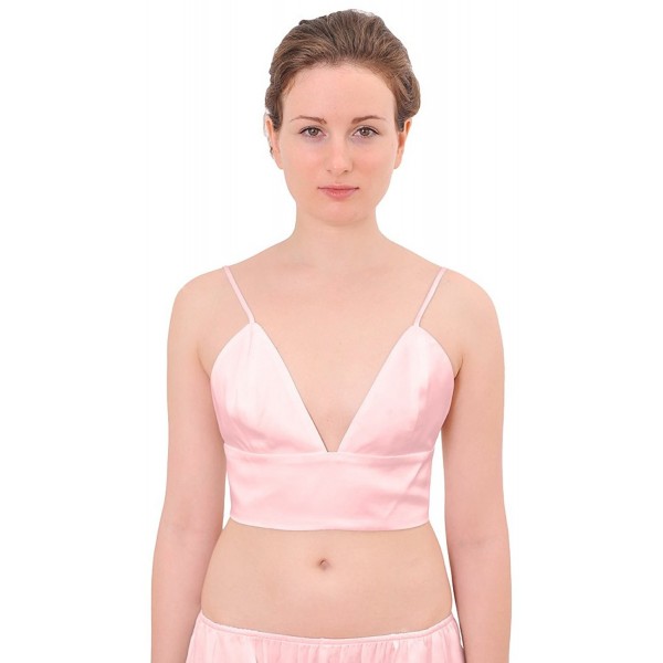 Womens Pure Silk Triangle Bralette Bralet Bras Crop Top - Pink - C711A6XX49V