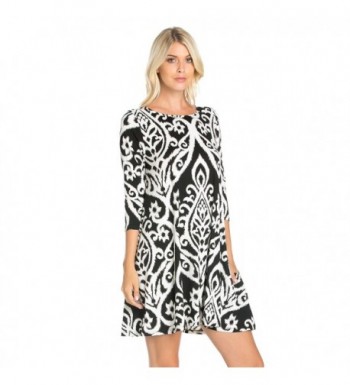 Women's Loose Fit 3/4 Sleeve Tunic Top Dress - D7959dm_black Print ...