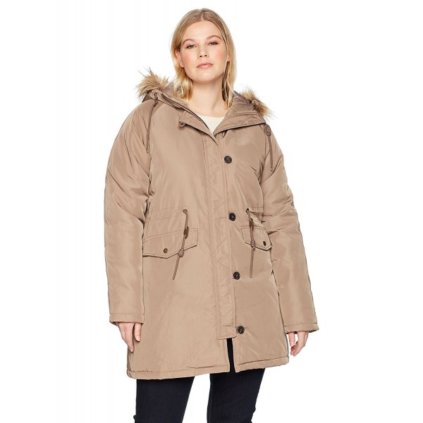 Women's Plus Size Poly-Fill Parka with Faux Fur Lined Hood - Beige ...