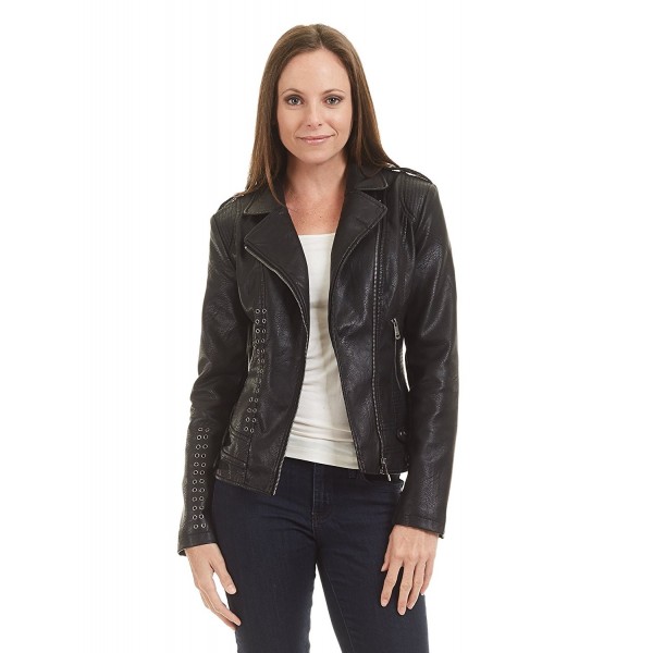 CTC Womens Faux Leather Eyelet Open Moto Jacket - Wjc1426_black ...