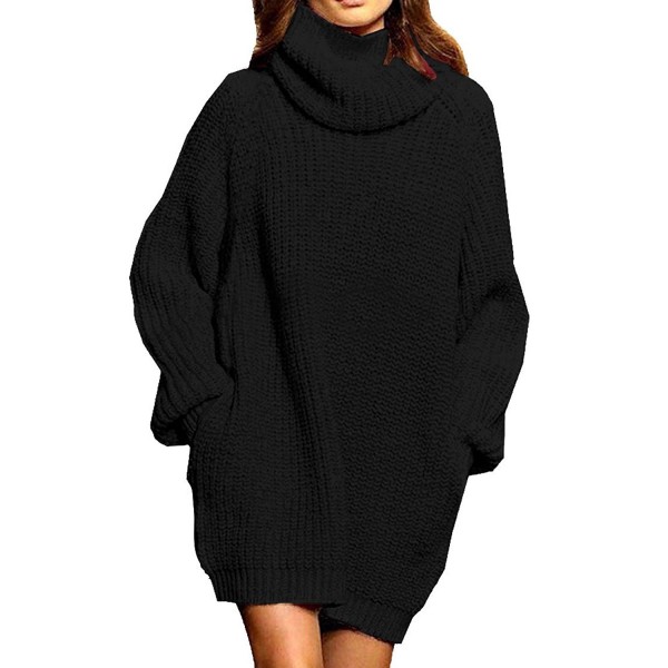 Women's Loose Oversize Turtleneck Wool Long Pullover Sweater Dress ...