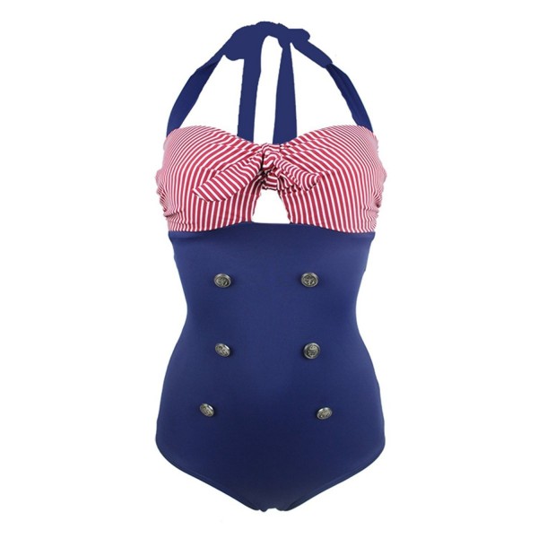 Womens Vintage Sailor Push Up Halter Neck One-Piece Tankini Swimwear ...