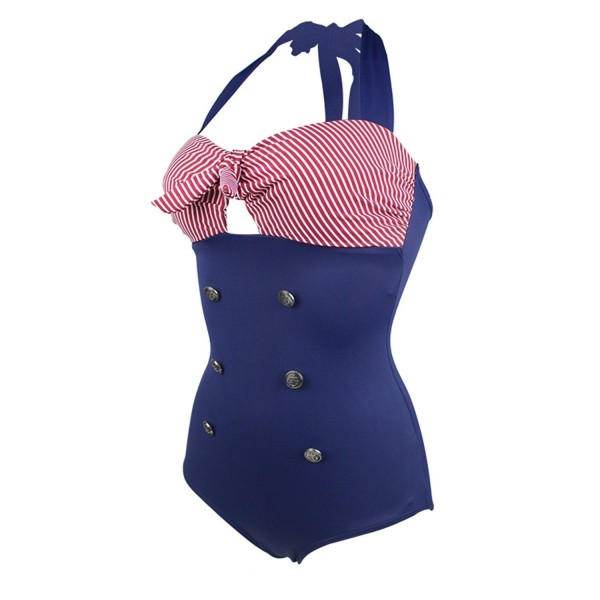 Womens Vintage Sailor Push Up Halter Neck One-Piece Tankini Swimwear ...