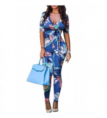 Womens Sleeve Tropical Bodycon Jumpsuit