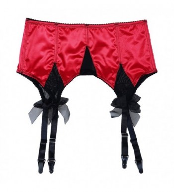 Women's Red Satin Sexy Wide Straps Big Bow Metal Clips Garter Belts For ...
