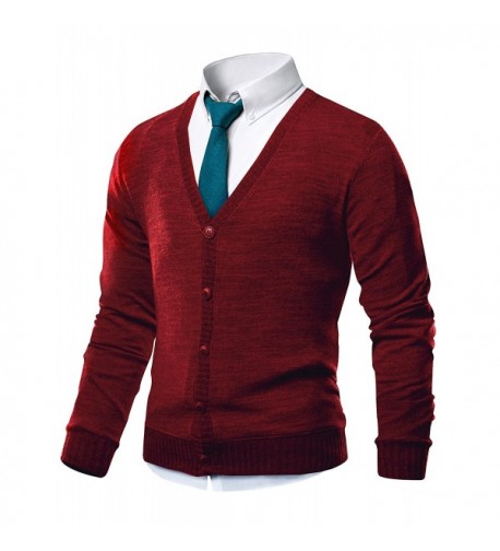 HARRISON83 V Neck Cardigan Sweater NS1088 RED L