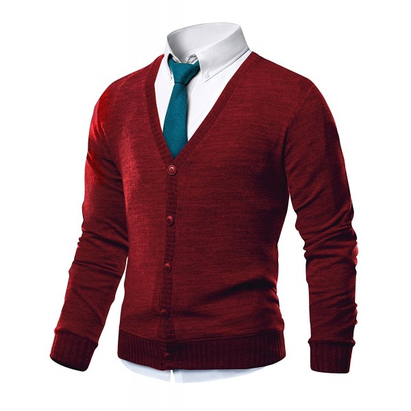 HARRISON83 V Neck Cardigan Sweater NS1088 RED L
