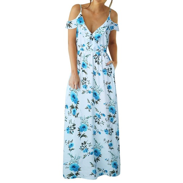 Women Sexy Halter Cold Shoulder Floral Print Backless Long Maxi Dress ...