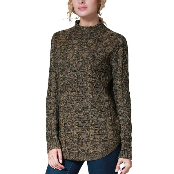 Women's Slit Mock Neck Marled Cable Knit Pullover Sweater - Khaki ...