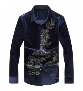 Mens Casual Long Sleeve Velvet Shirt - Navy Blue - CX17Y2CMOCA